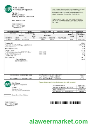 USA Arkansas C & L Electric Cooperative Corporation business utility bill template in Word and PDF formats
